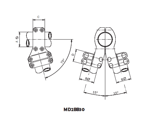 DERIVACION EN V PARA TUBOS MD2BB30-150150 ARAGCU AS2