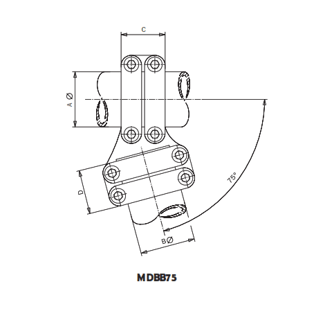 DERIVACION EN ANGULO PARA TUBOS MDBB75-120100 ARAGCU AS2