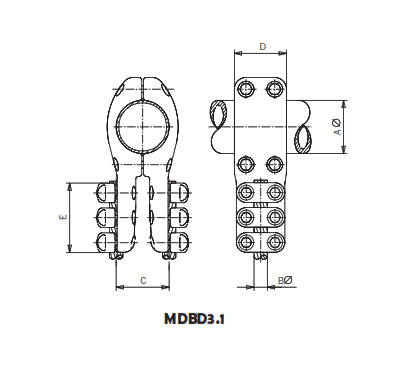 DERIVACION EN T TUBO PASANTE A CABLE DUPLEX MDBD3.1-10038 ARAGCU AS1