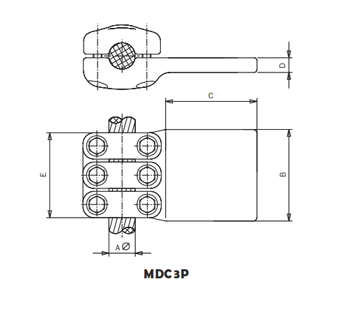 DERIVACION EN T CABLE PASANTE A PLETINA MDC3P-3855 ARAGCU AS1