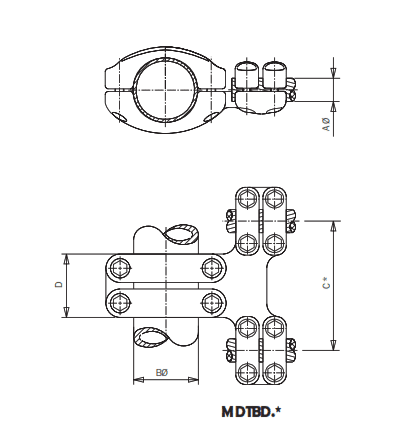 DERIVACION EN T DOBLE CABLE ALUMINIO A TUBO MDTBD-43150 ARAGCU AS