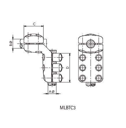 CONECTOR ACODADO 90° BORNA A CABLE MLBTC3-3032 ARAGCU AS2