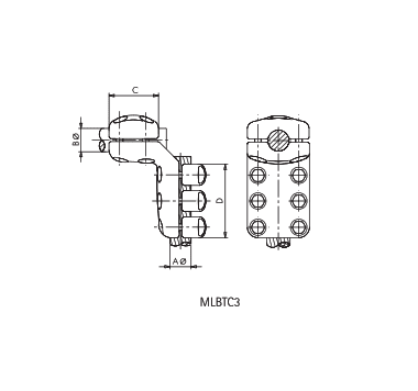 CONECTOR ACODADO 90° BORNA A CABLE MLBTC3-3043 ARAGCU AS2