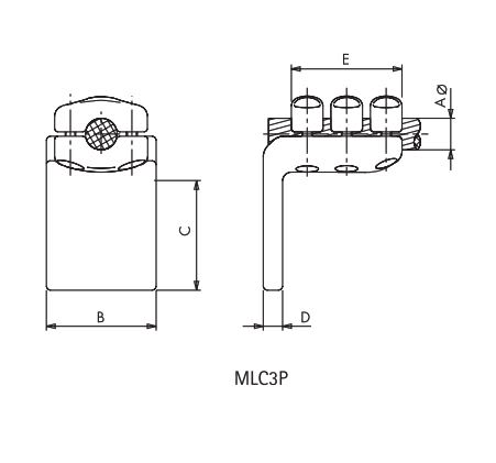 CONECTOR ACODADO A 90° CABLE A PLETINA MLC3P-3255 ARAGCU AS3