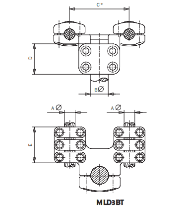 CONECTOR ACODADO A 90° CABLE DUPLEX A BORNA MLD3BT-4360 ARAGCU AS1