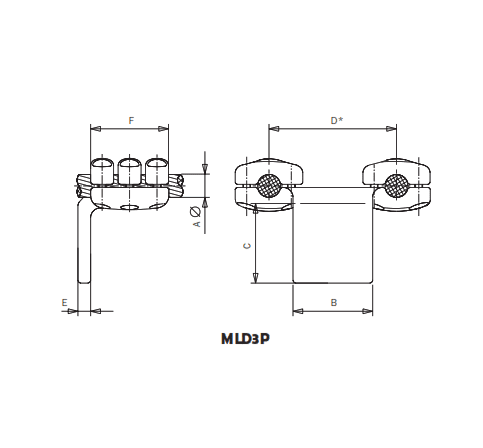 CONECTOR ACODADO A 90° CABLE DUPLEX A PLETINA MLD3P-3555 ARAGCU AS1
