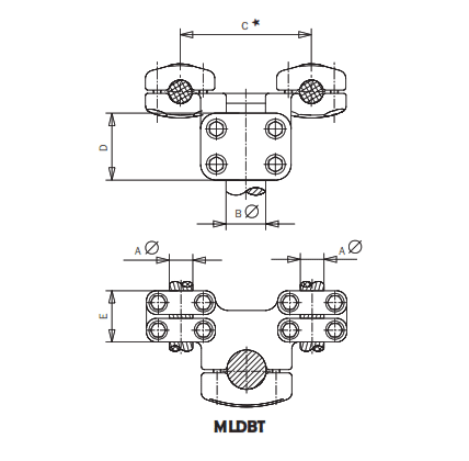 CONECTOR ACODADO A 90° CABLES DUPLEX A BORNA MLDBT-2230 ARAGCU AS