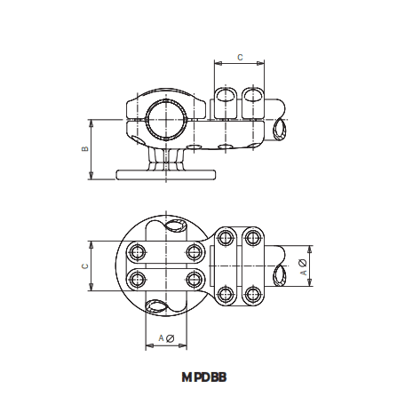 DERIVACION EN T PARA  (POSICION HORIZONTAL) MONTADO SOBRE AISLADOR MPDBB-8080 ARAGCU AS1