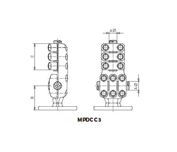 DERIVACION EN T PARA  (POSICION VERTICAL) MONTADO SOBRE AISLADOR MPDCC3-3838 ARAGCU AS1