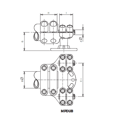 CONECTOR RECTO DE UNION TUBO A CABLE DUPLEX MONTADO SOBRE AISLADOR MPDUB-8035 ARAGCU AS