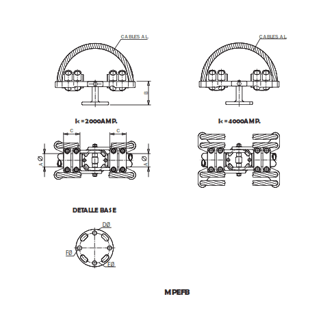 CONECTOR RECTO FLEXIBLE UNION DE TUBOS MONTADO SOBRE AISLADOR MPEFB-50 ARAGCU AS