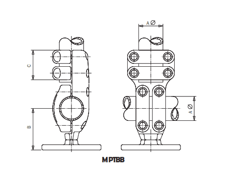 DERIVACION EN T PARA  (POSICION VERTICAL) MONTADO SOBRE AISLADOR MPTBB-6060 ARAGCU AS1
