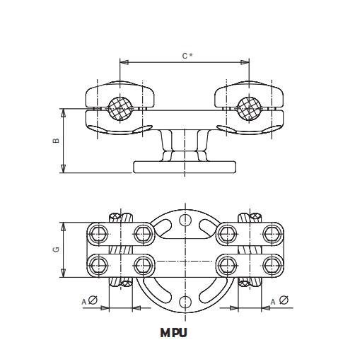 PORTACABLE DUPLEX MONTADO SOBRE AISLADOR MPU-22 ARAGCU AS1