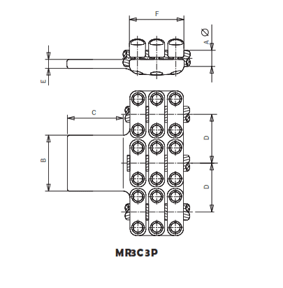 CONECTOR RECTO CABLE TRIPLE A PLETINA MR3C3P-3566 ARAGCU AS1