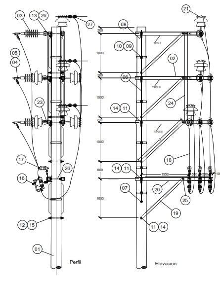 ARMADO TIPO PSECVB-3A SOPORTE DE SECC 2Ø CON UN ANCLAJE BASTIDOR VERTICAL GALV CALIENTE ARAGCU AR
