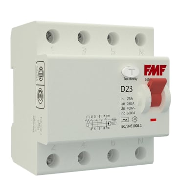 INTERRUPTOR DIFERENCIAL 4x25 AMP, TIPO AC, 30MA. IEC 61008, ACC. 01D230425030 FMF