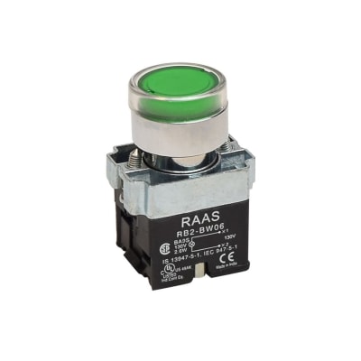 PULSADOR LUMINOSO RASANTE VERDE 22MM C/LAMPARA 130VAC BLOCK RCB2-BW336 TC