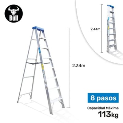 ESCALERA ALUMINIO TIJERA SIMPLE ACCESO 8 PASOS 113KG 2.44M ATS113-8I AMERICAN BULL