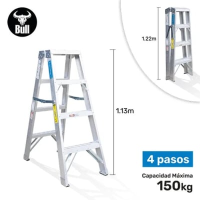 ESCALERA ALUMINIO TIJERA DOBLE ACCESO 4 PASOS 150KG 1.22M ATD150-4IA AMERICAN BULL