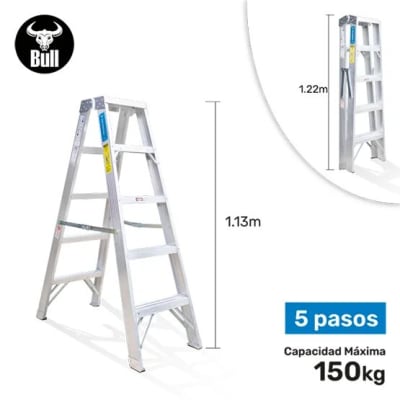 ESCALERA ALUMINIO TIJERA DOBLE ACCESO 5 PASOS 150KG 1.53M ATD150-5IA AMERICAN BULL