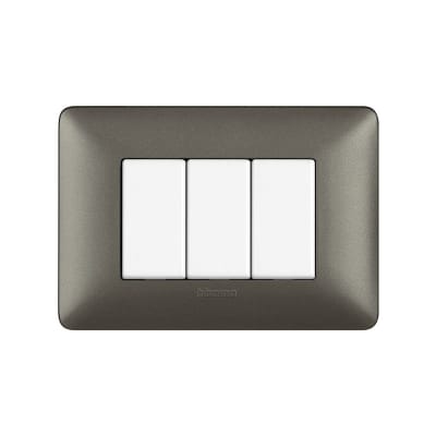 PLACA DE TECNOPOLIMERO 3 MODULOS ACERO MATIX AM4803MIR BTICINO