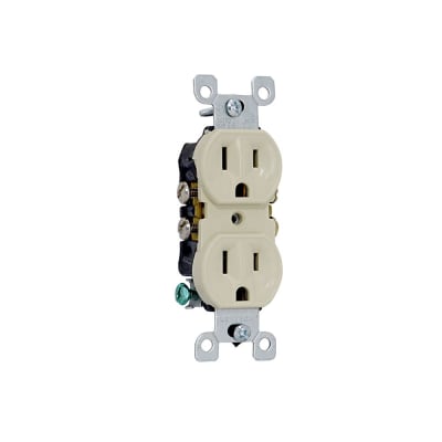 TOMACORRIENTE DOBLE 2X15A+T USO RESIDENCIAL NEMA 5-15R MARFIL 5320-ICP LEVITON