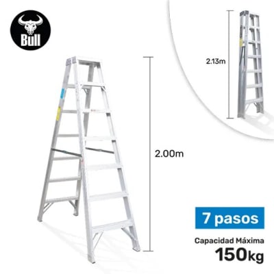 ESCALERA ALUMINIO TIJERA DOBLE ACCESO 7 PASOS 150KG 2.13M ATD150-7IA AMERICAN BULL