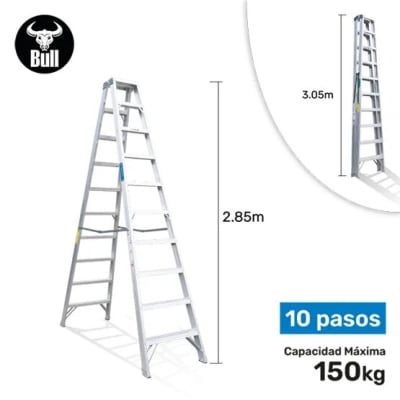 ESCALERA ALUMINIO TIJERA DOBLE ACCESO 10 PASOS 150KG 3.05M ATD150-10IA AMERICAN BULL