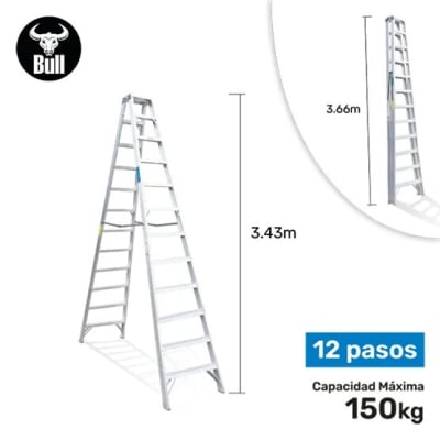 ESCALERA ALUMINIO TIJERA DOBLE ACCESO 12 PASOS 150KG 3.66M ATD150-12IA AMERICAN BULL