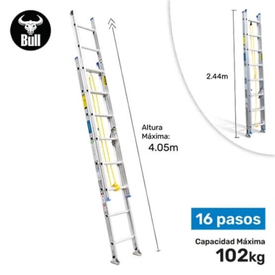 ESCALERA ALUMINIO TELESCOPICA 16 PASOS 102KG 4.05M ATT102-16II AMERICAN BULL