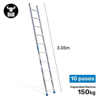 ESCALERA ALUMINIO TIPO ARRIMO 10 PASOS 150KG 3.05M AA150-10IA AMERICAN BULL