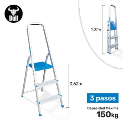 ESCALERA ALUMINIO TIPO BANQUETA 3 PASOS 150KG 0.62M AB150-3IA AMERICAN BULL