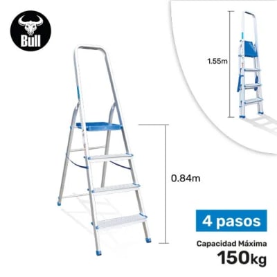 ESCALERA ALUMINIO TIPO BANQUETA 4 PASOS 150KG 0.84M AB150-4IA AMERICAN BULL