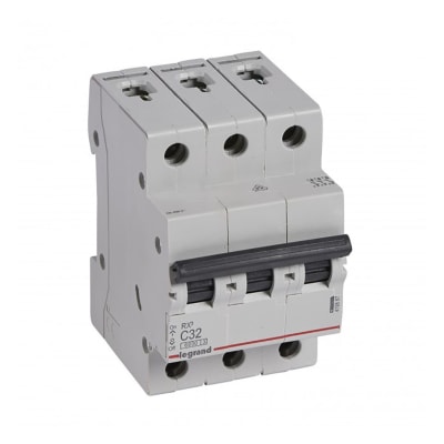 INTERRUPTOR TERMOMAGNETICO 3X32A 10/6KA 230/440V TIPO C DIN RX3 419887 LEGRAND