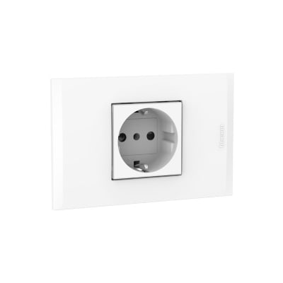 TOMACORRIENTE P/EMPOTRAR SCHUKO 2X16A+T 250V 2 MODULOS BLANCO C/PLACA BLANCA AH2140EB BTICINO