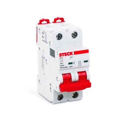 INTERRUPTOR TERMOMAGNETICO 2X6A 10KA 230/400V CURVA C DIN SDA62C06 STECK