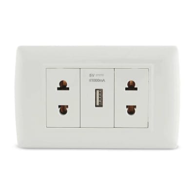 TOMACORRIENTE DOBLE + USB BASIC BLANCO DE 16A 250V ORANGE