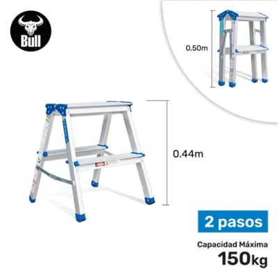 ESCALERA ALUMINIO TIPO BANQUETA DOBLE 2 PASOS 150KG 0.44M ABD150-2IA AMERICAN BULL