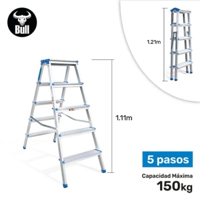 ESCALERA ALUMINIO TIPO BANQUETA DOBLE 5 PASOS 150KG 1.11M ABD150-5IA AMERICAN BULL