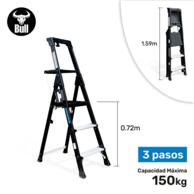 ESCALERA ALUMINIO PORTATIL HIGH QUALITY 3 PASOS 150KG 0.72M APHQ150-3IA AMERICAN BULL