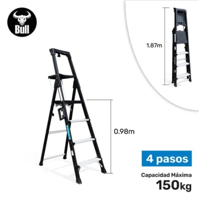 ESCALERA ALUMINIO PORTATIL HIGH QUALITY 4 PASOS 150KG 0.98M APHQ150-4IA AMERICAN BULL