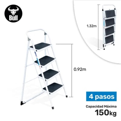 ESCALERA ACERO TIPO TABURETE 4 PASOS 150KG 0.92M ST150-4IA AMERICAN BULL
