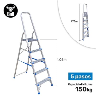 ESCALERA ALUMINIO TIPO BANQUETA ECONOMIC 5 PASOS 150KG 1.06M EAB150-5IA AMERICAN BULL