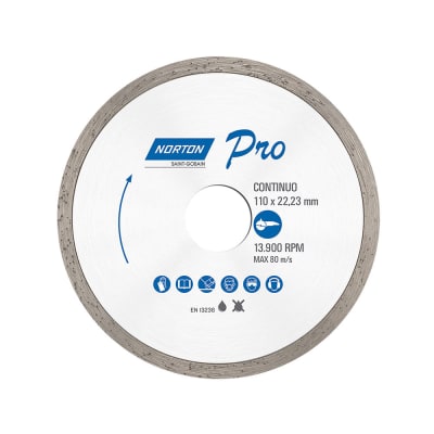 DISCO DE CORTE DIAMANTADO CLASSIC CONTINUO 110MM PLATA NORTON