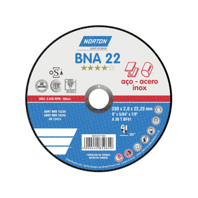 DISCO DE CORTE INOX. BNA22 9''-230X2.0MM NORTON