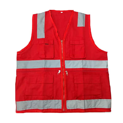CHALECO MULTIBOLSILLO ROJO TALLA S EN DRILL CON CINTA REFLECTIVA WERKEN