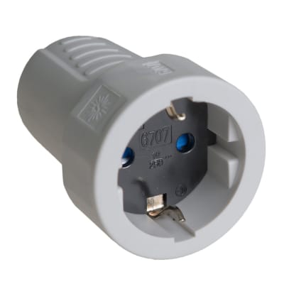 TOMACORRIENTE SCHUKO GOMA GRIS. AEREO 2P+T. 10A. 250V SOLERA