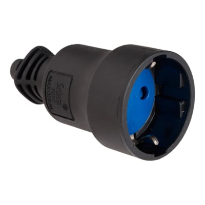 TOMACORRIENTE SCHUKO CAUCHO NEGRO/AZUL. AEREO 2P+T. 16A. 250V IP20 SOLERA