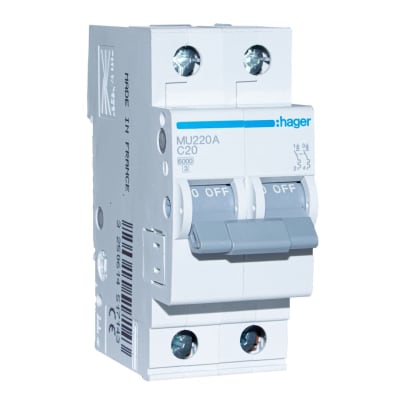 INT. RIEL TERMOMAGNETICO MU 2P 25A C 20KA/220V (IEC60947-2) HAGER