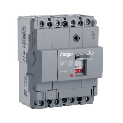 ITM CAJA MOLDEADA FIJO H3 X160 4P 80A TF/MF. 25KA/240V HAGER
